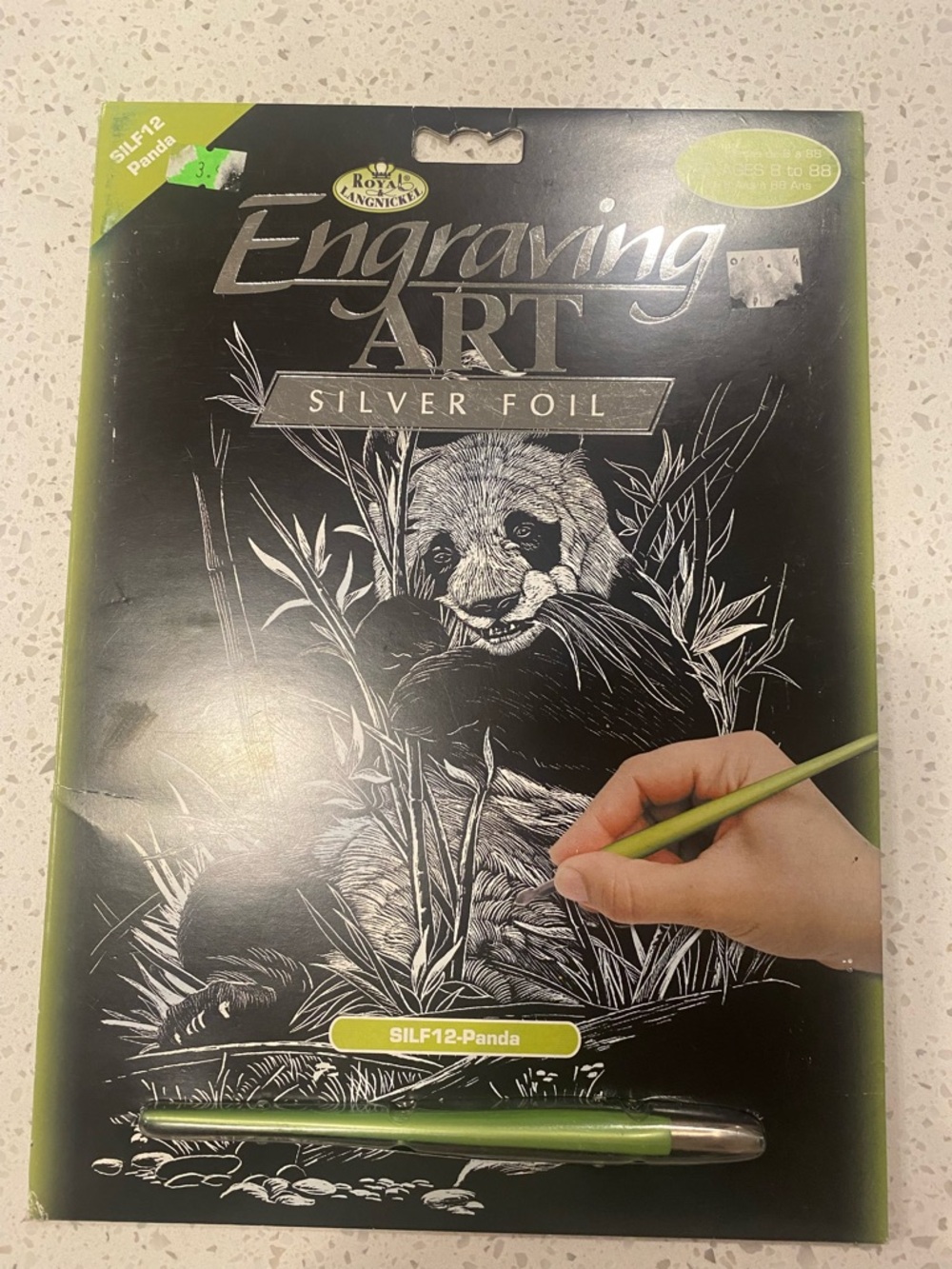 Royal Langnickel Engraving Art Silver Foil Panda Scratch Art Kit Vintage